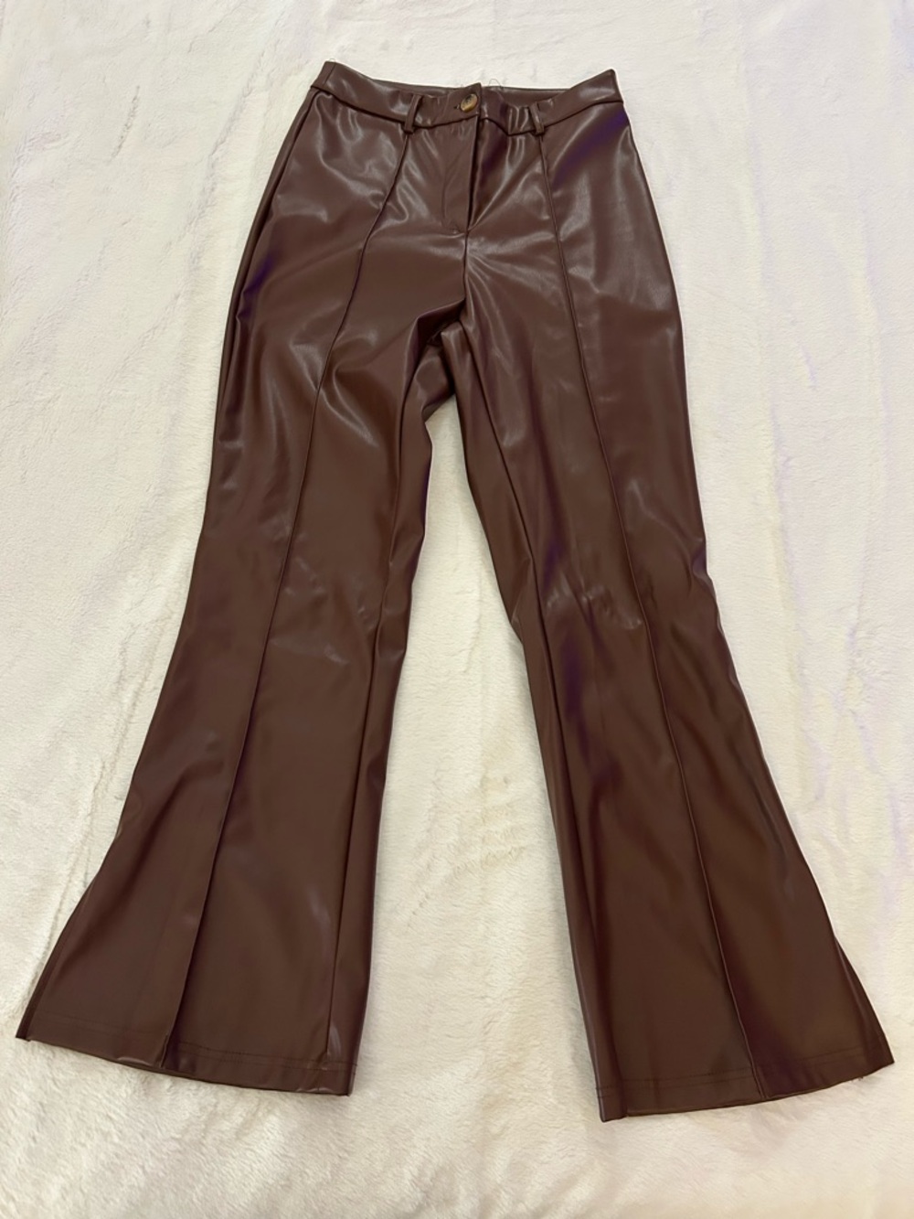 SHEIN Chocolate Brown Faux Leather Boot Cut Pants